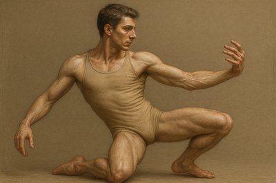 a drawing of a man in a body suit