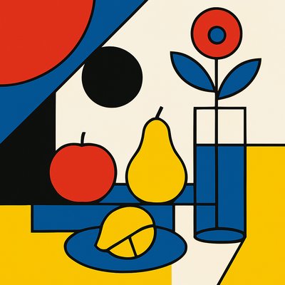 still life arrangement of fruits and flowers