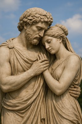 a statue of a man holding a woman