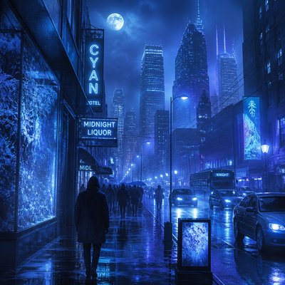 urban street with city activity — Cool Palette Art Style