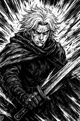 a painting of a man with a sword