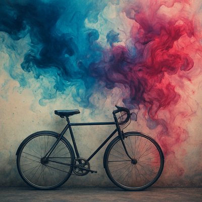 bicyle resting against a wall