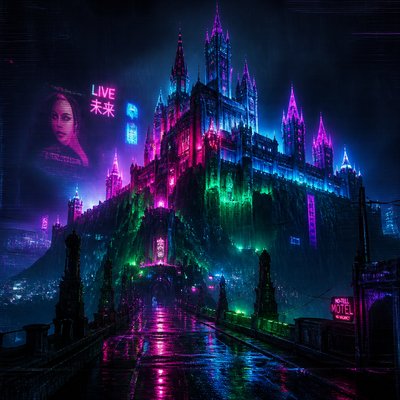 a grand castle with towers on a hilltop