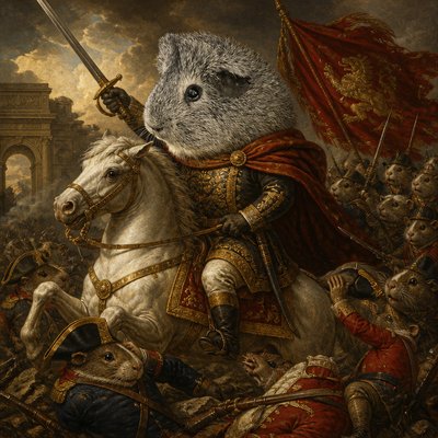 a painting of a mouse riding on a white horse