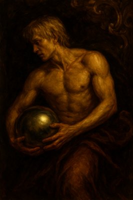 a painting of a man holding a ball