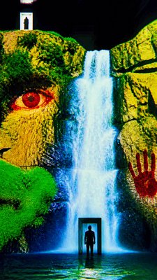towering waterfall cascading down a cliff