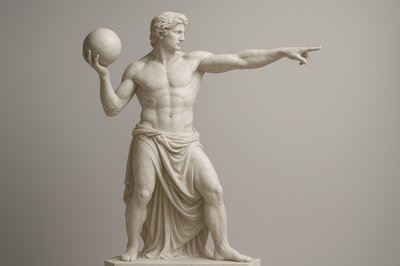 a statue of a man holding a ball