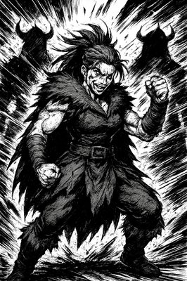 a drawing of a man in a horned costume