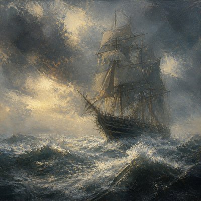 sailing ship on a stormy sea