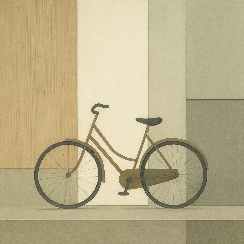 bicyle resting against a wall