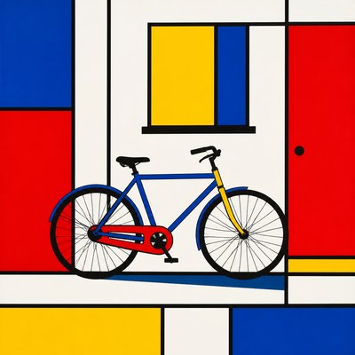bicyle resting against a wall — Primary Colors Art Style