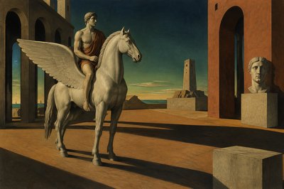 greek athlete riding on winged Pegasus horse