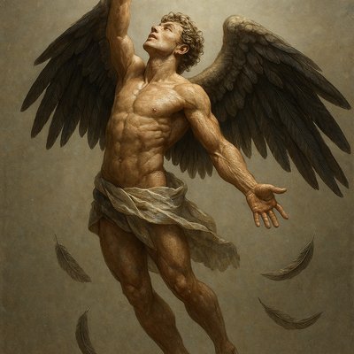 a painting of a man with wings on his back