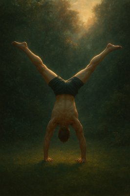 a painting of a man doing a handstand