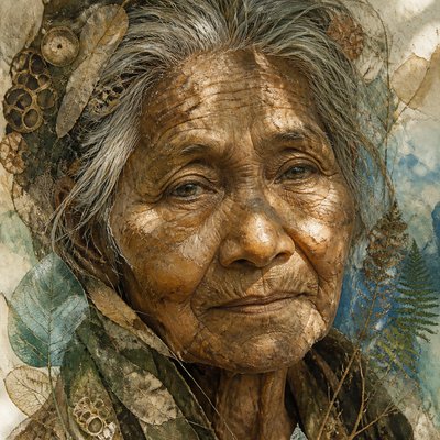 close-up portrait of an elderly person with expressive weathered features