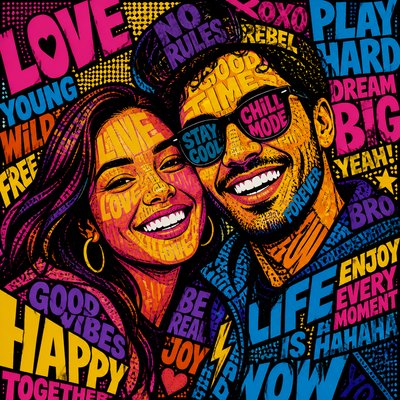 portrait of two people together — Typography Pop Art Style