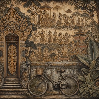 bicyle resting against a wall — Bali Art Style