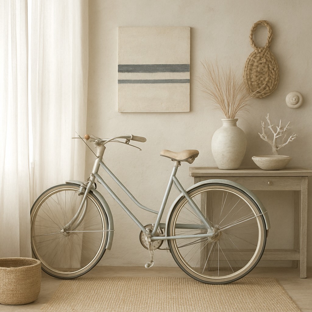 bicyle resting against a wall