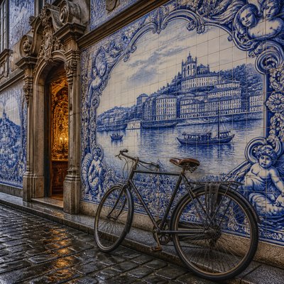 bicyle resting against a wall — Porto Art Style