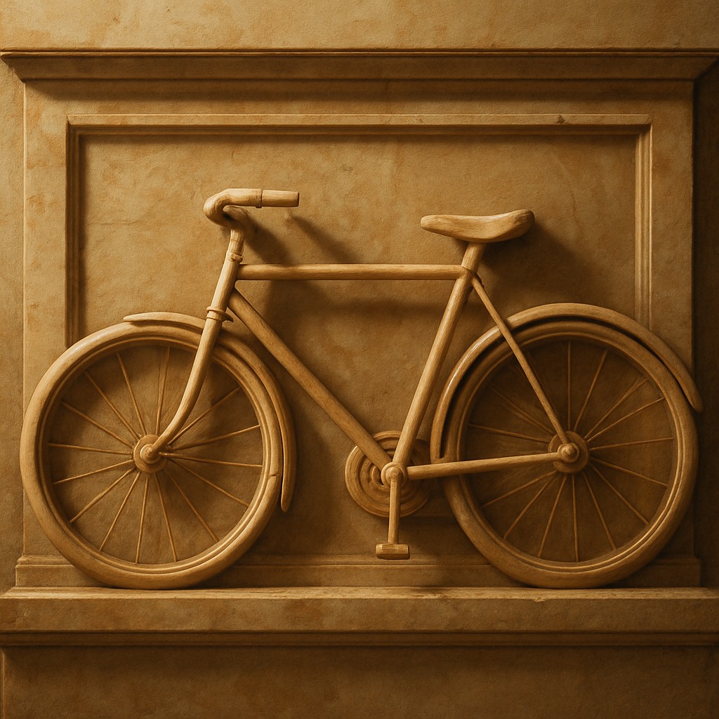 bicyle resting against a wall
