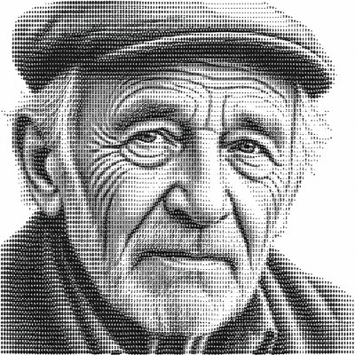 close-up portrait of an elderly person with expressive weathered features