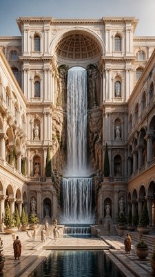 towering waterfall cascading down a cliff