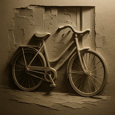 bicyle resting against a wall
