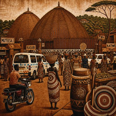 urban street with city activity — Ugandan Art Style