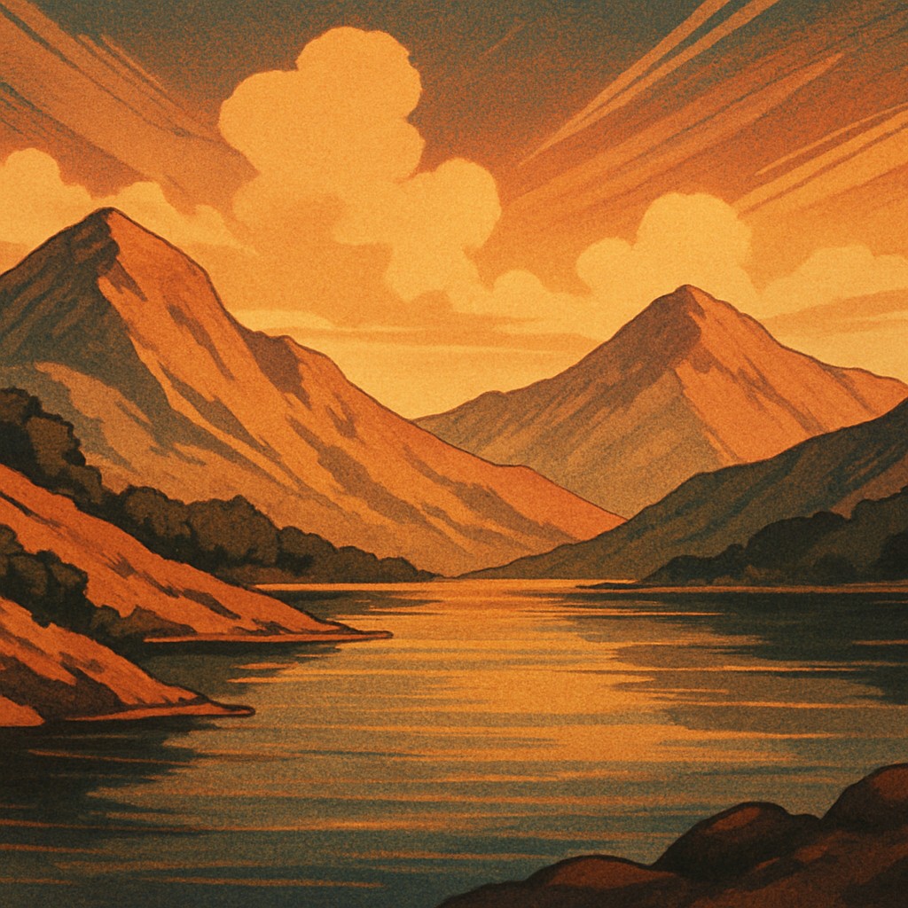 serene landscape with mountains and water