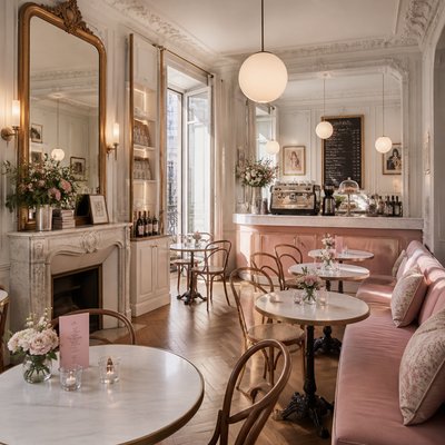 cozy cafe interior with warm lighting