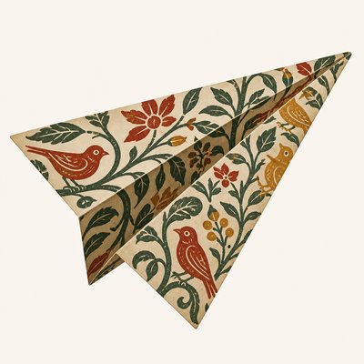 a paper plane, clean minimal composition on a plain background, no text