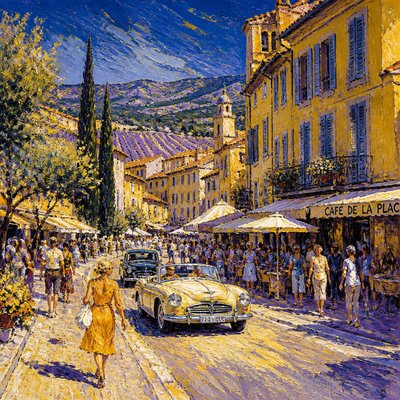 urban street with city activity — Provence Light Art Style