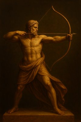 a painting of a man with a bow and arrow