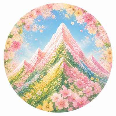 an emblem of a mountain peak inside a circle, simple bold shapes on a plain background, no text or lettering