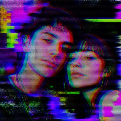 portrait of two people together — Glitch Digital Art Style