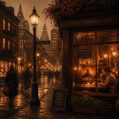 urban street with city activity — Cozycore Aesthetic