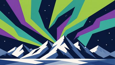 a flowing aurora over snowy peaks, wide sweeping composition, no people, no text