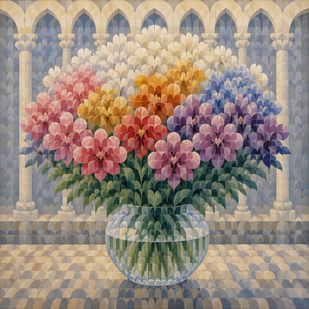 bouquet of flowers in a glass vase — Rhythmic Repetition Art Style