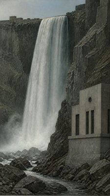towering waterfall cascading down a cliff