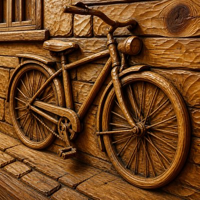 bicyle resting against a wall