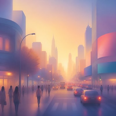 urban street with city activity — Gradation Art Style