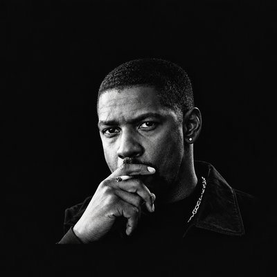 a black and white photo of a man smoking a cigarette