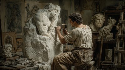 Michelangelo draw a figure in his studio