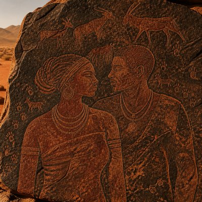 portrait of two people together — Namibian Art Style