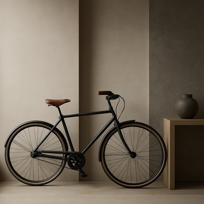 bicyle resting against a wall