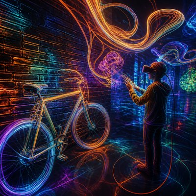 bicyle resting against a wall — VR Art Style