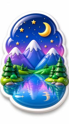 a tranquil mountain lake beneath a starry night sky, no people, no text