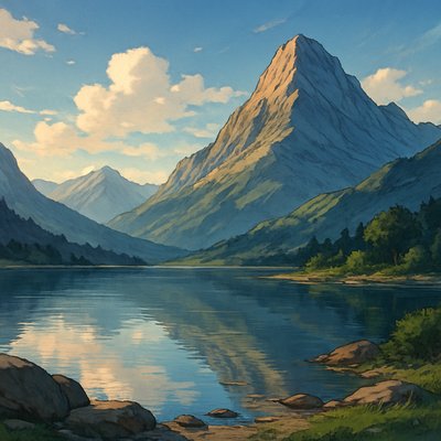 serene landscape with mountains and water