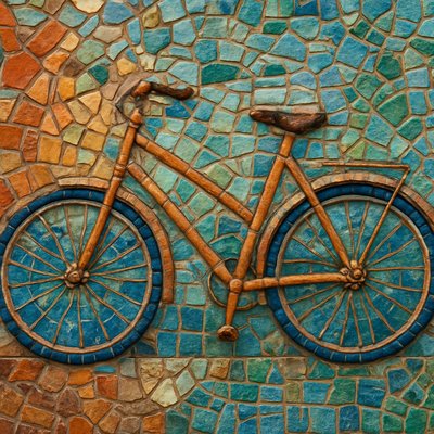 bicyle resting against a wall