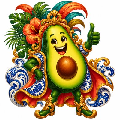 a happy avocado character giving a thumbs up, bold readable design on a plain background, no text